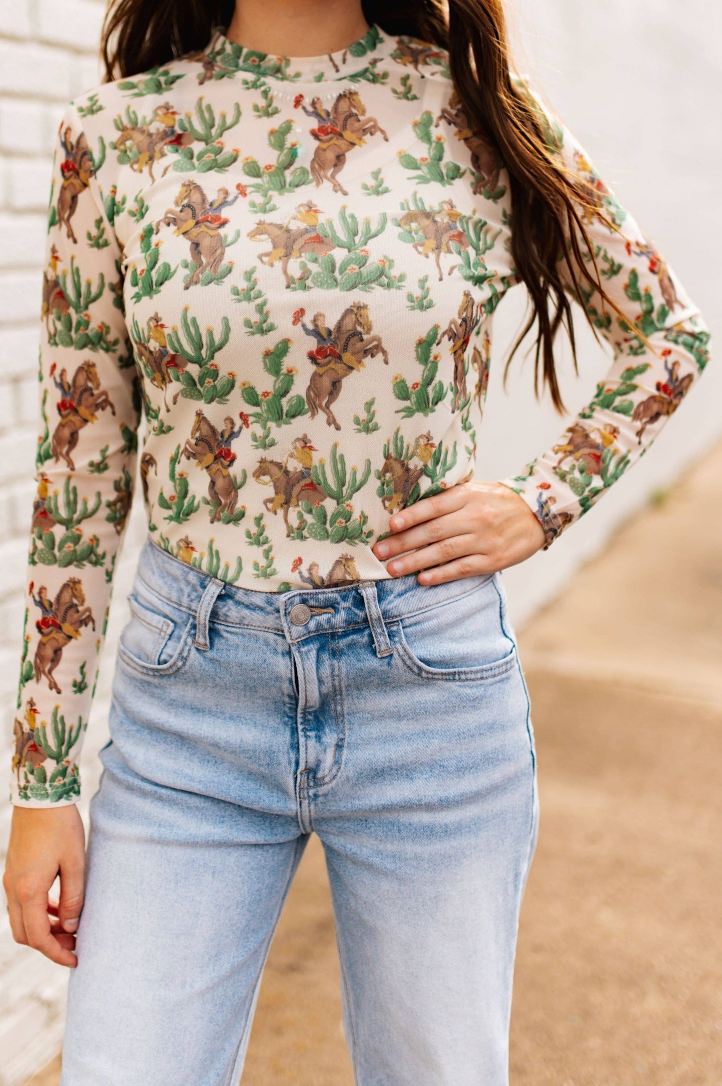 Retro Cowboy Mesh Top