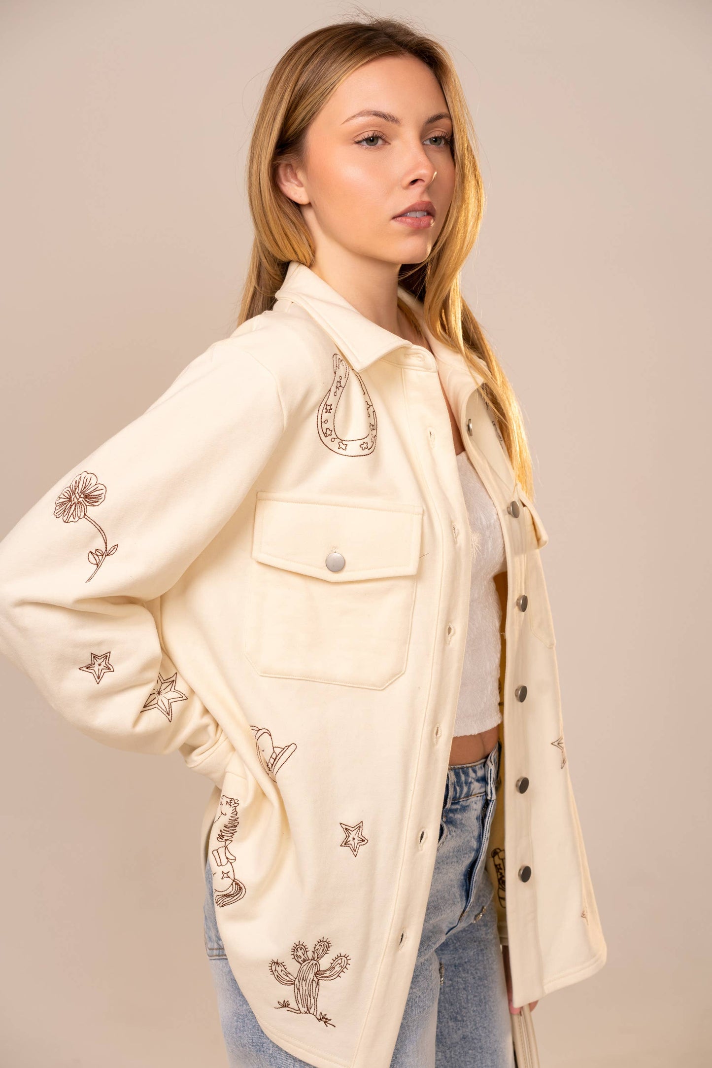 Western Embroidery Terry Shacket