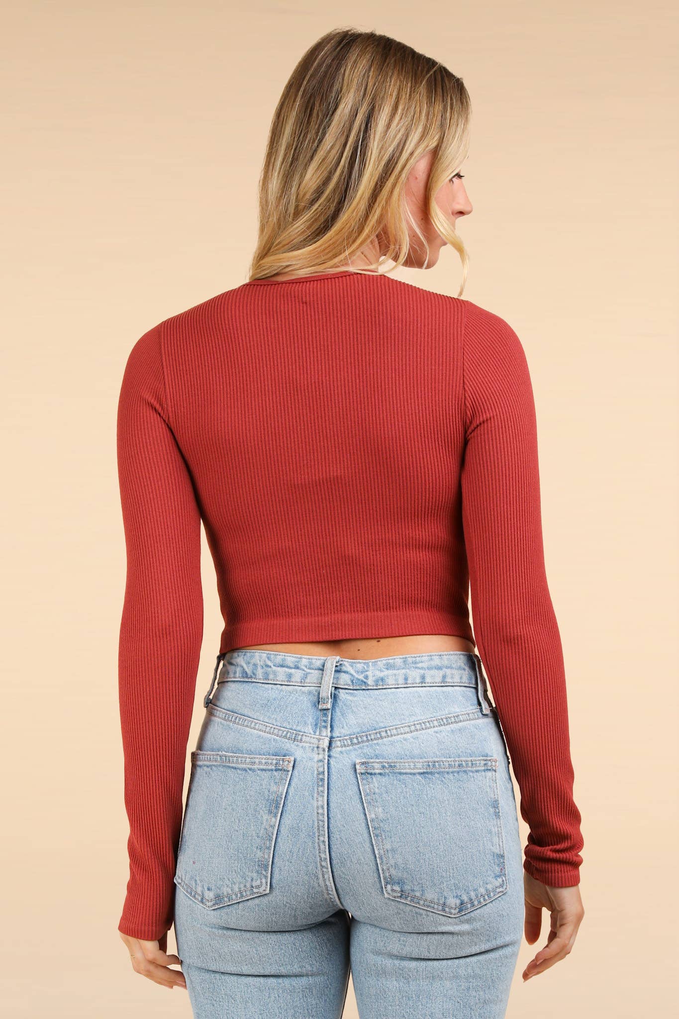 Casual Fitted Crop Henley Knit Top