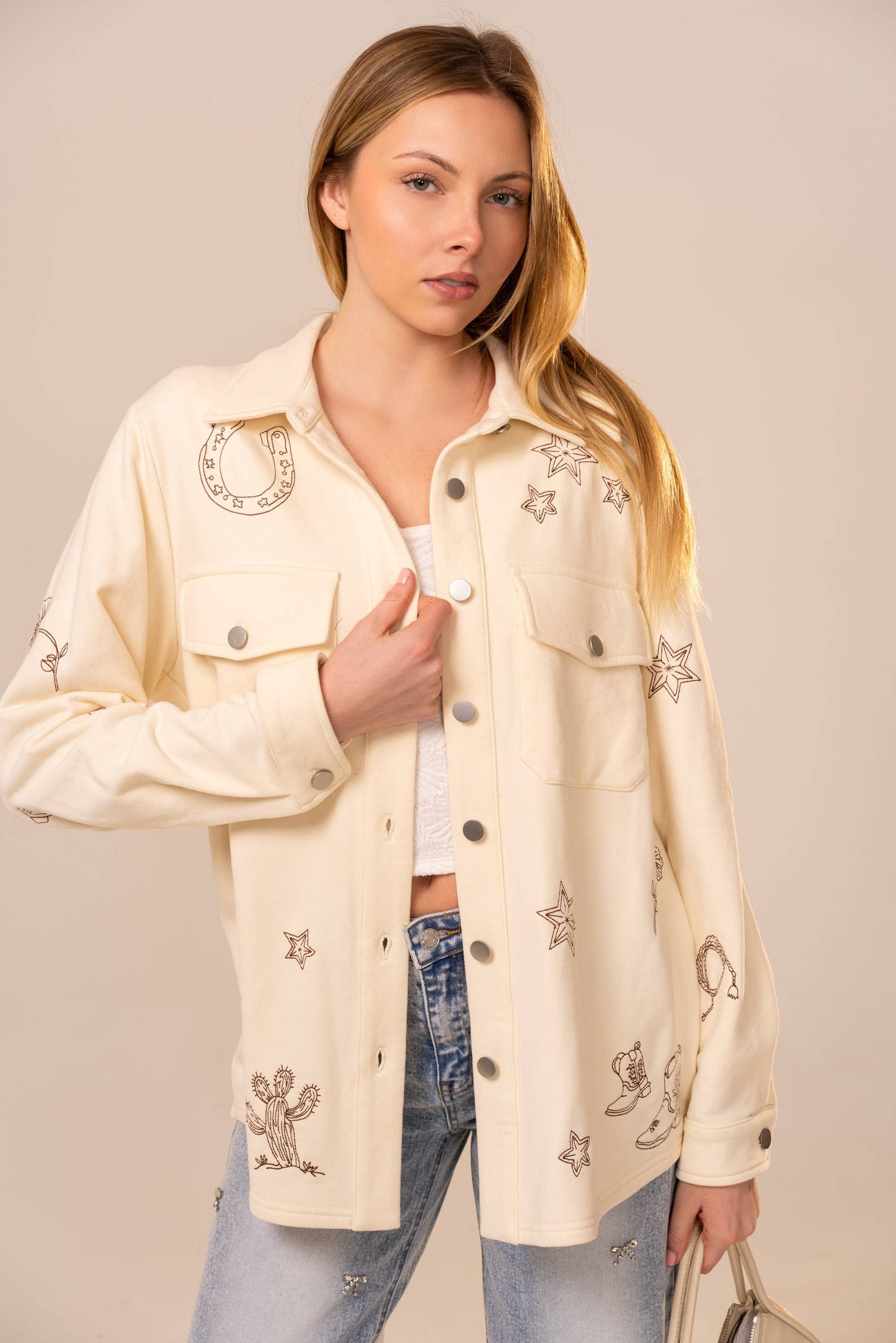 Western Embroidery Terry Shacket