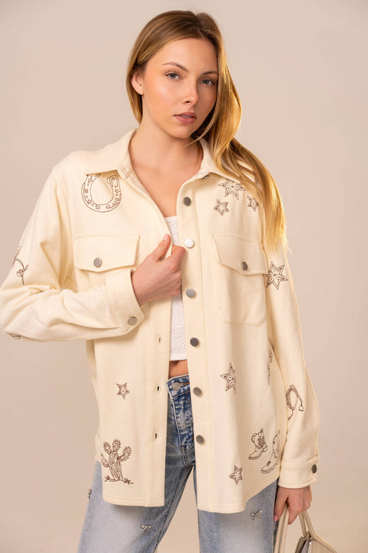 Western Embroidery Terry Shacket