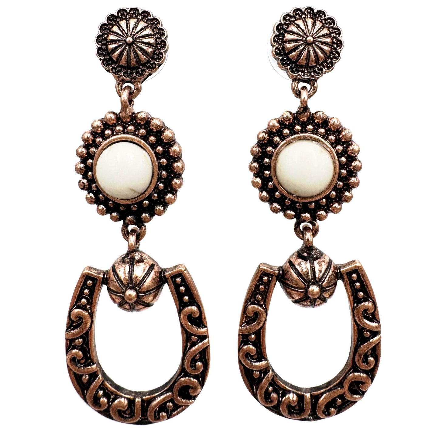 Western Horseshoe Dangle Earrings: Bronze