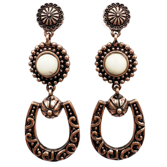 Western Horseshoe Dangle Earrings: Bronze