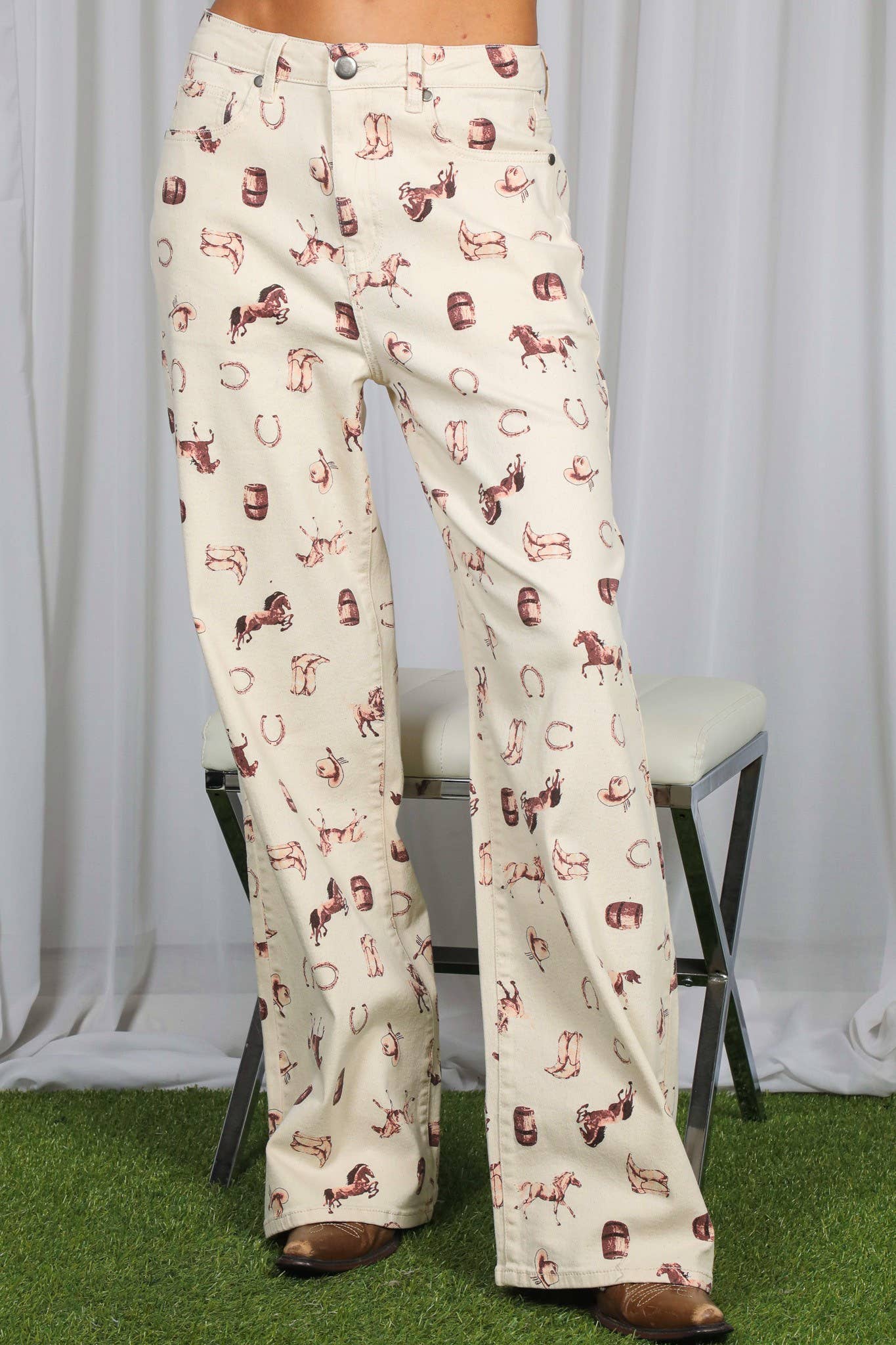 Western Print Wide Leg Pants