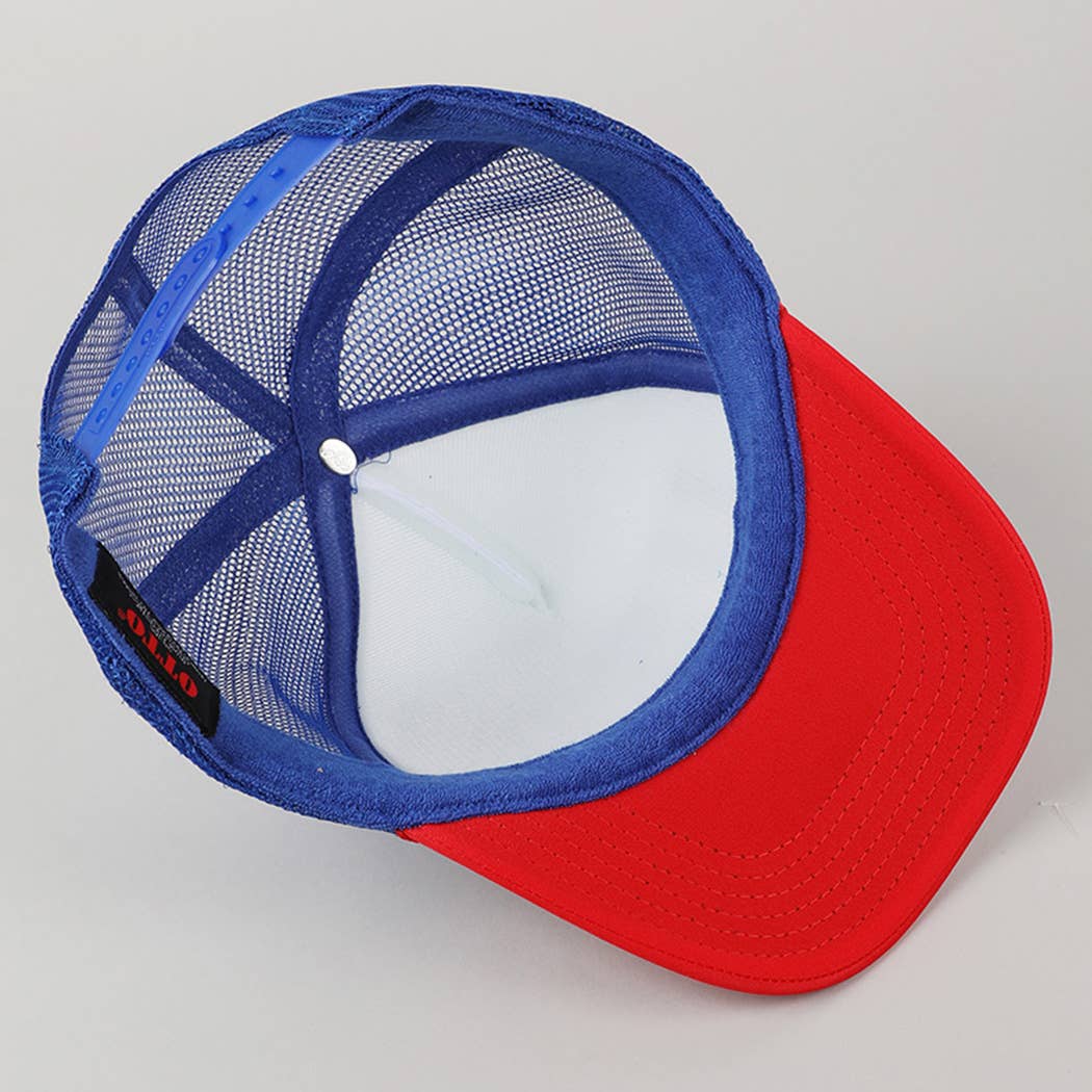 USA Letter Suede Like Logo Print Trucker Hat