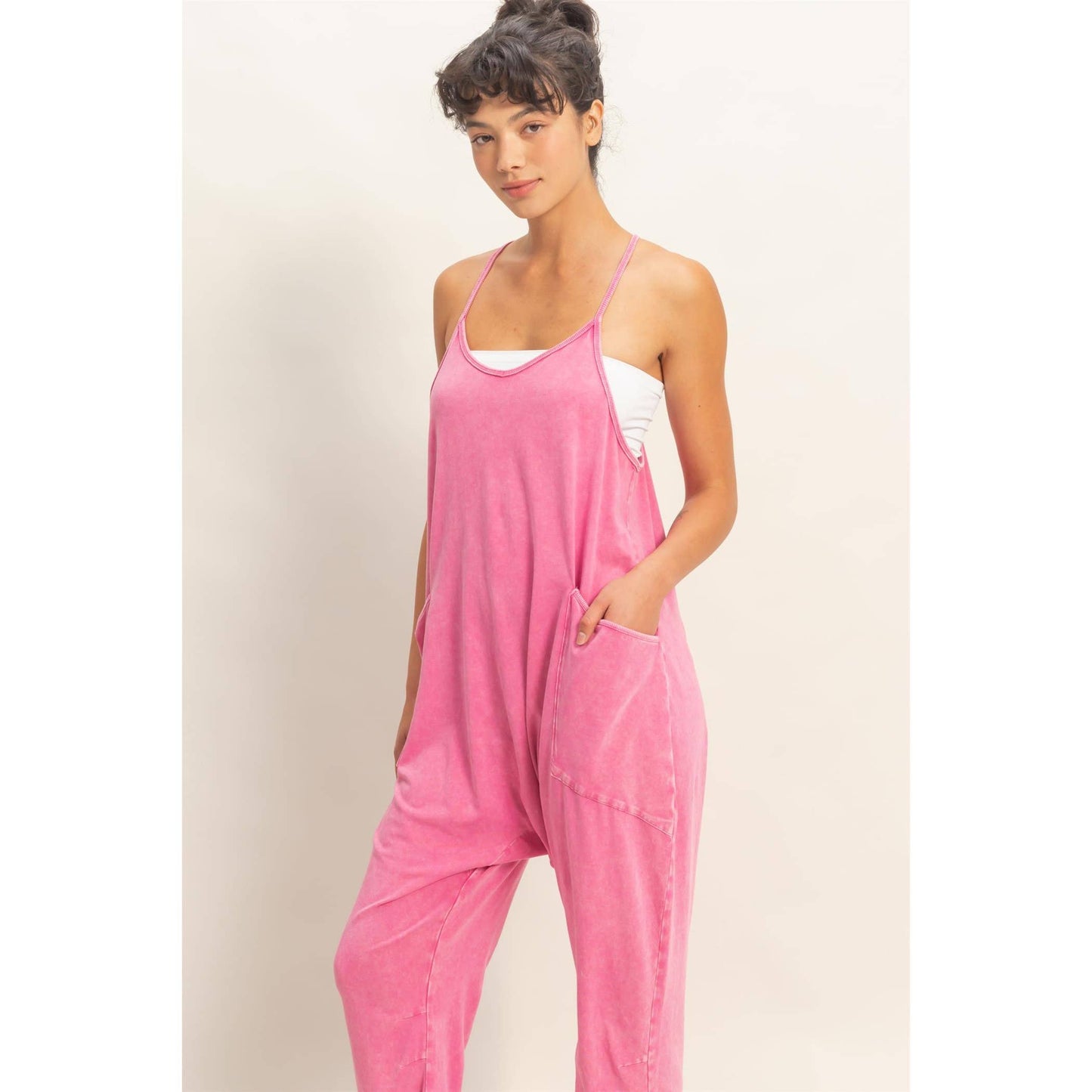 Mineral Wash Spaghetti Strap Jumpsuit