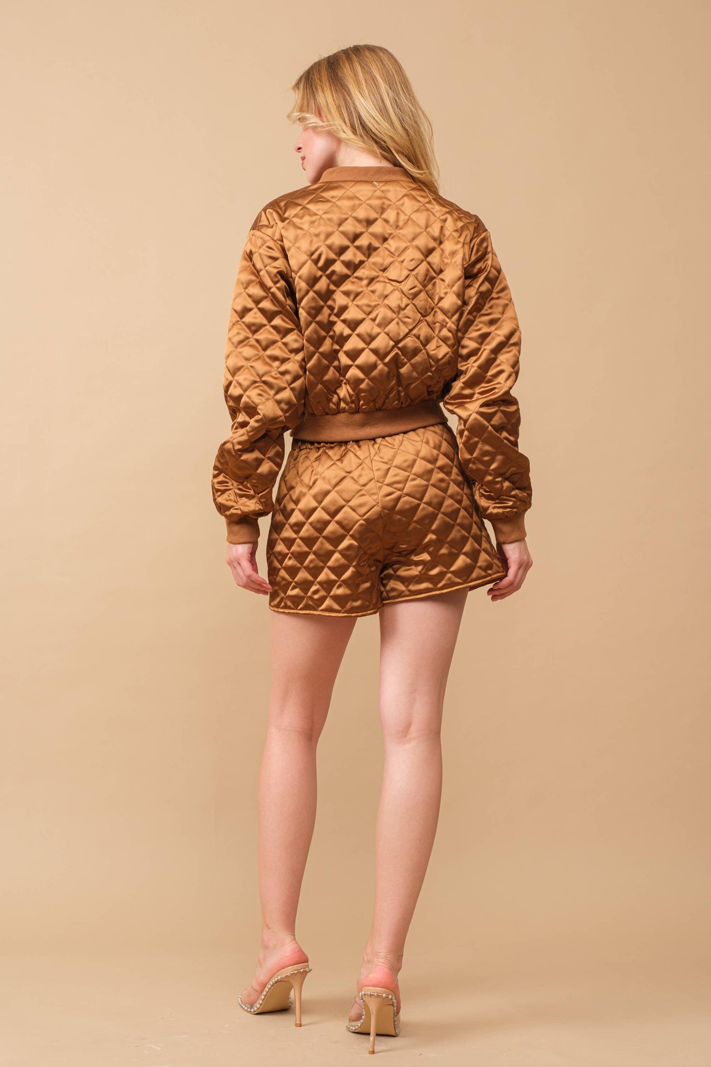 Quilted Crop Pocket Bomber Jacket w/ Matching Set