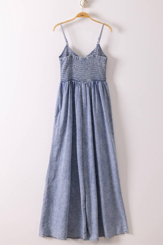 Smocked Torso Chambray Jumpsuit