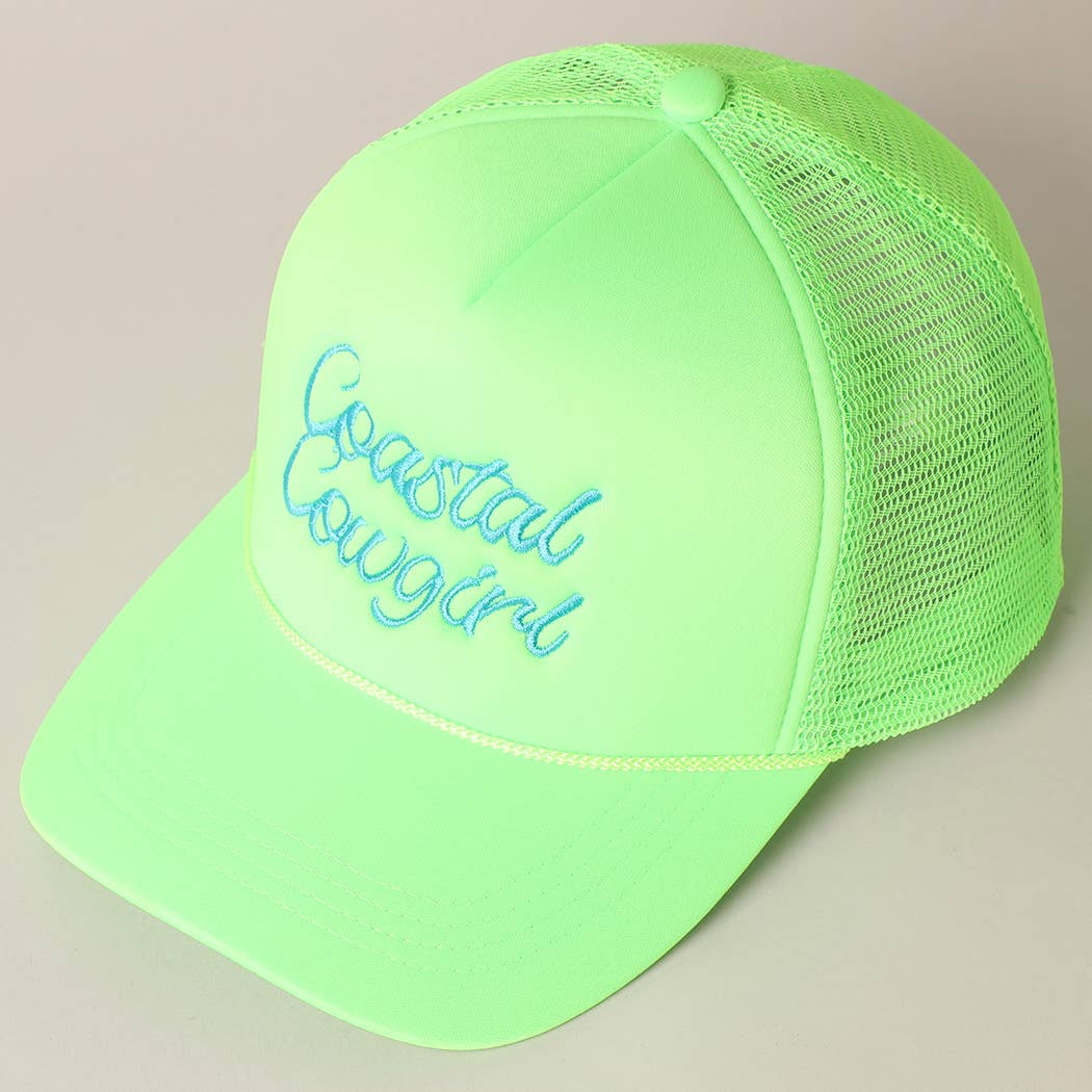 Costal Cowgirl Embroidered Trucker Hat: NEON GREEN