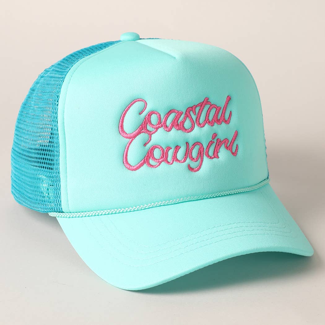 Costal Cowgirl Embroidered Trucker Hat: NEON GREEN