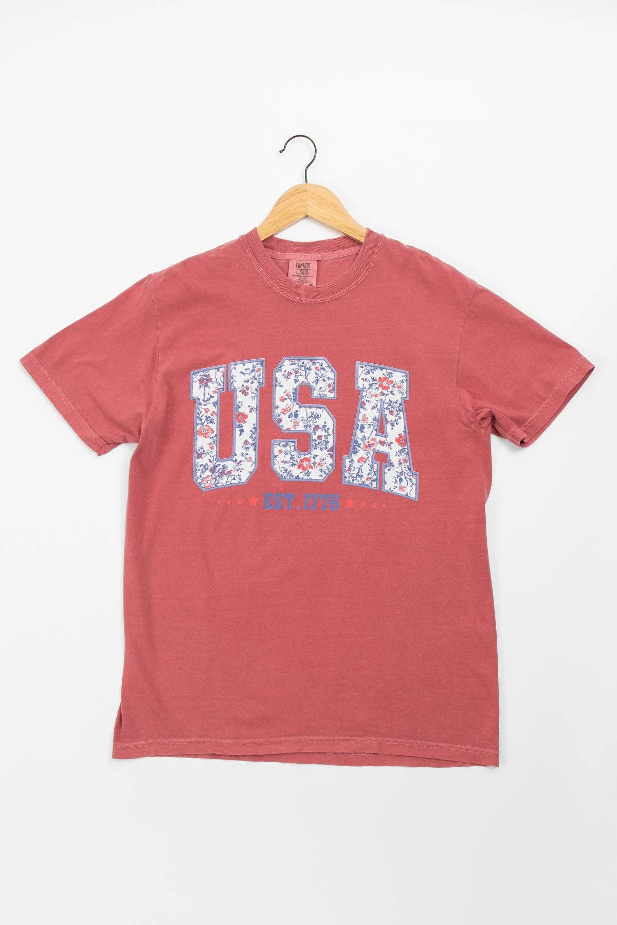 Western Patriotic Floral 'USA' Washed Red Graphic Tee