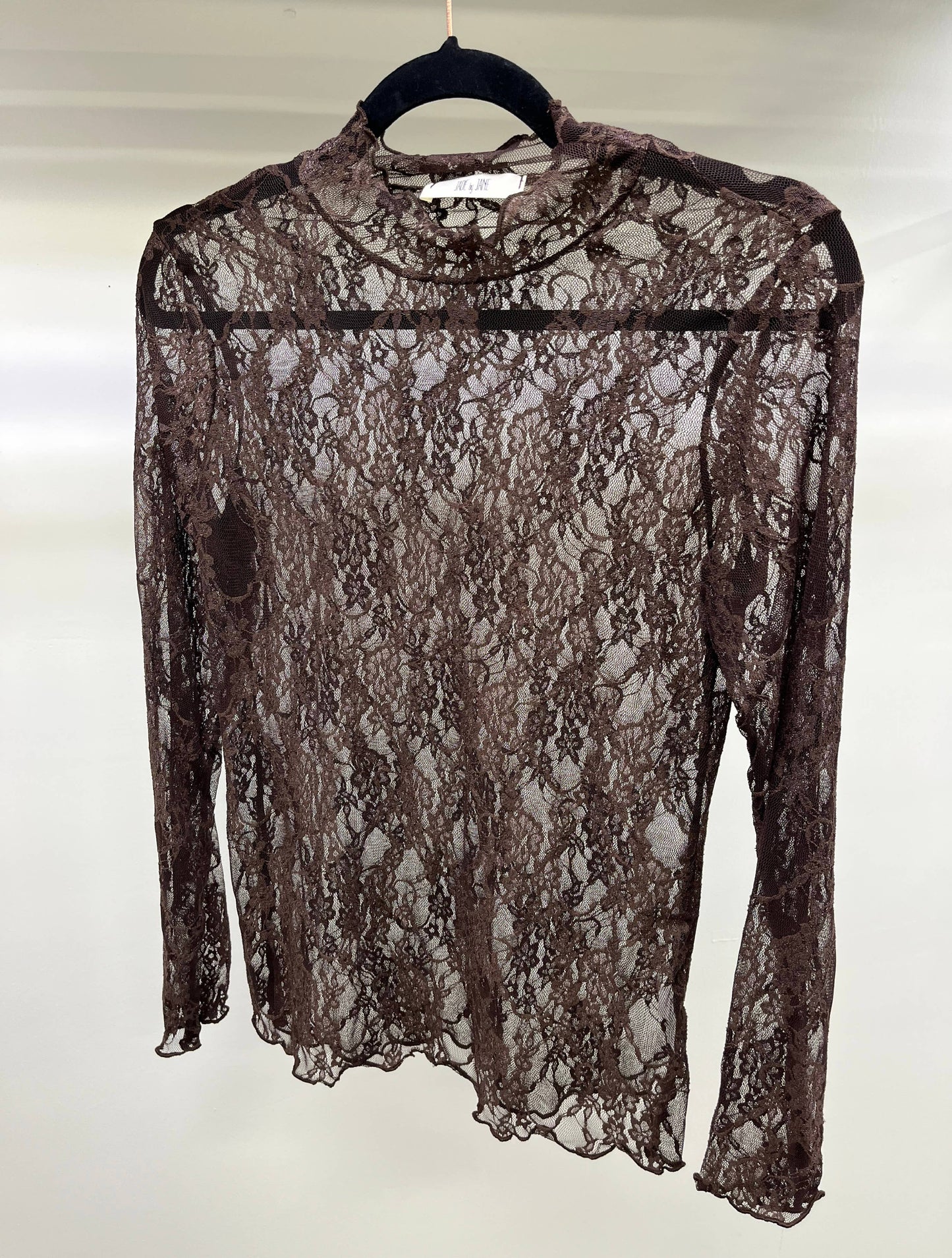 Floral Print Lace Long Sleeve Mesh/Lace Top
