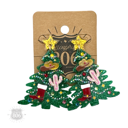 Western Christmas tree earrings