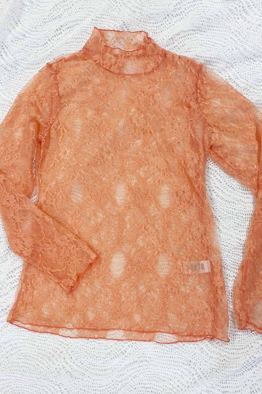 Floral Print Lace Long Sleeve Mesh/Lace Top