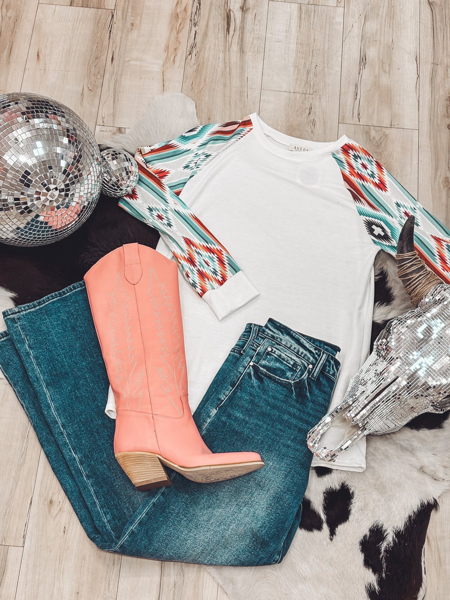 Ivory Turquoise Long Sleeve Top