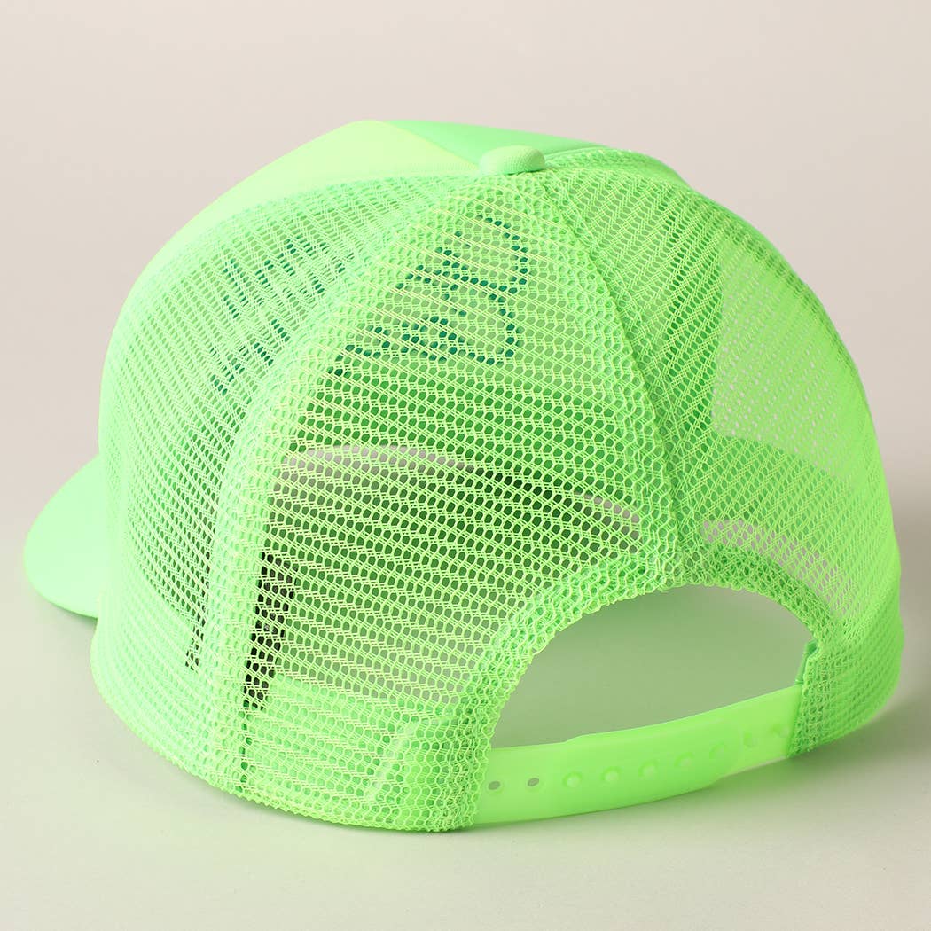 Costal Cowgirl Embroidered Trucker Hat: NEON GREEN