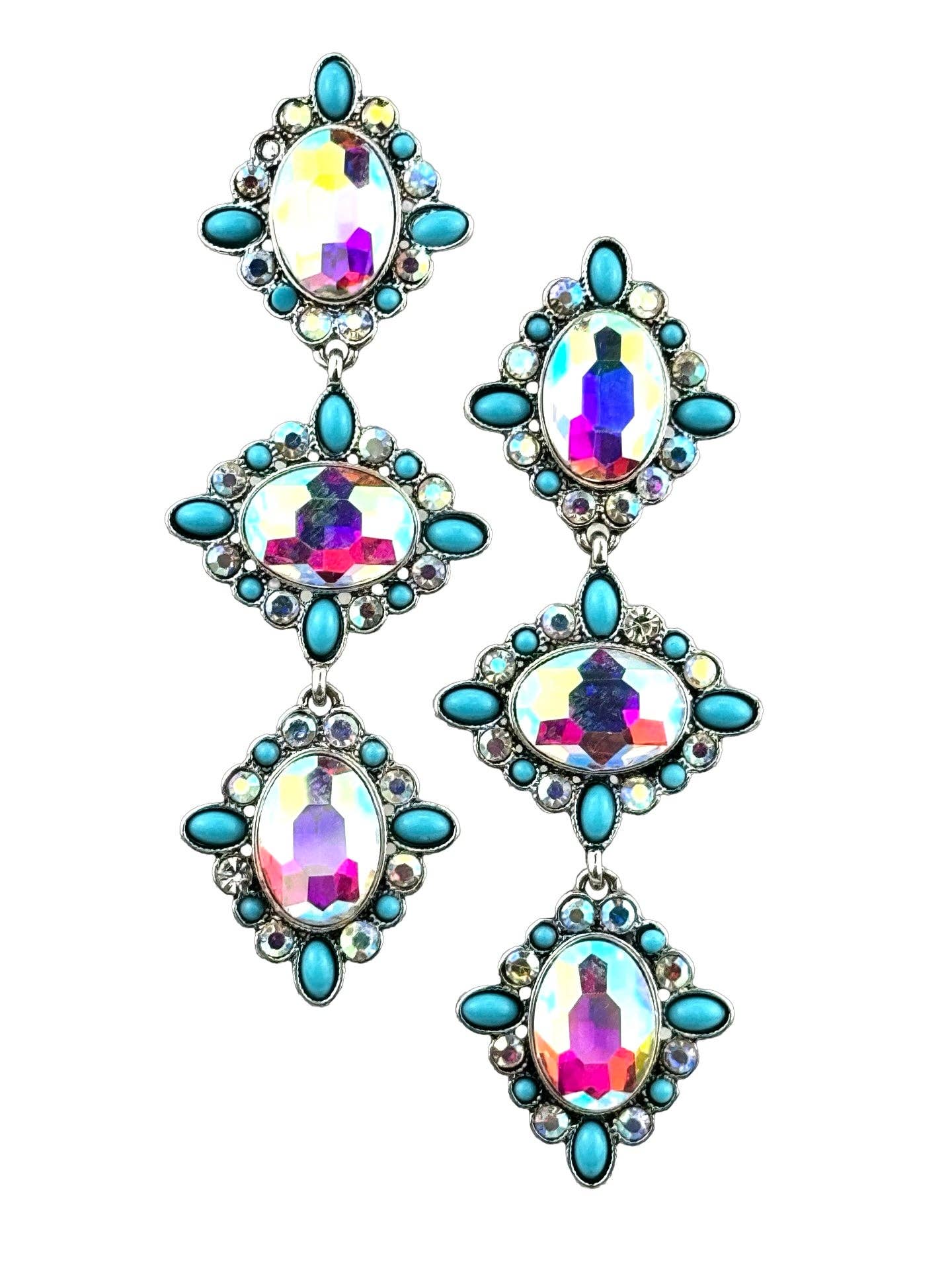 Western triple oval rhinestone earring: Copper
