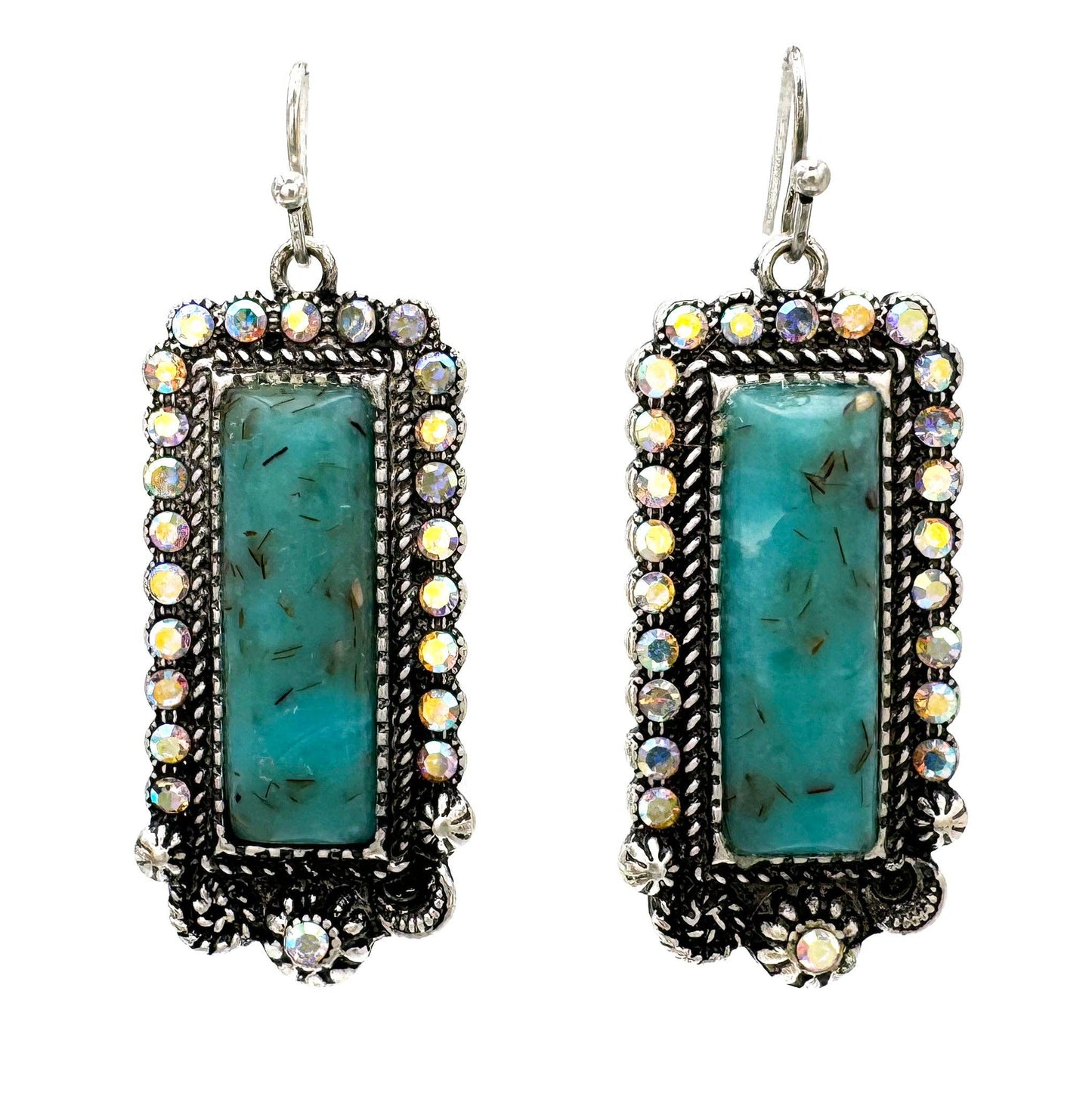Rhinestone Turquoise Stone Dangle Earrings