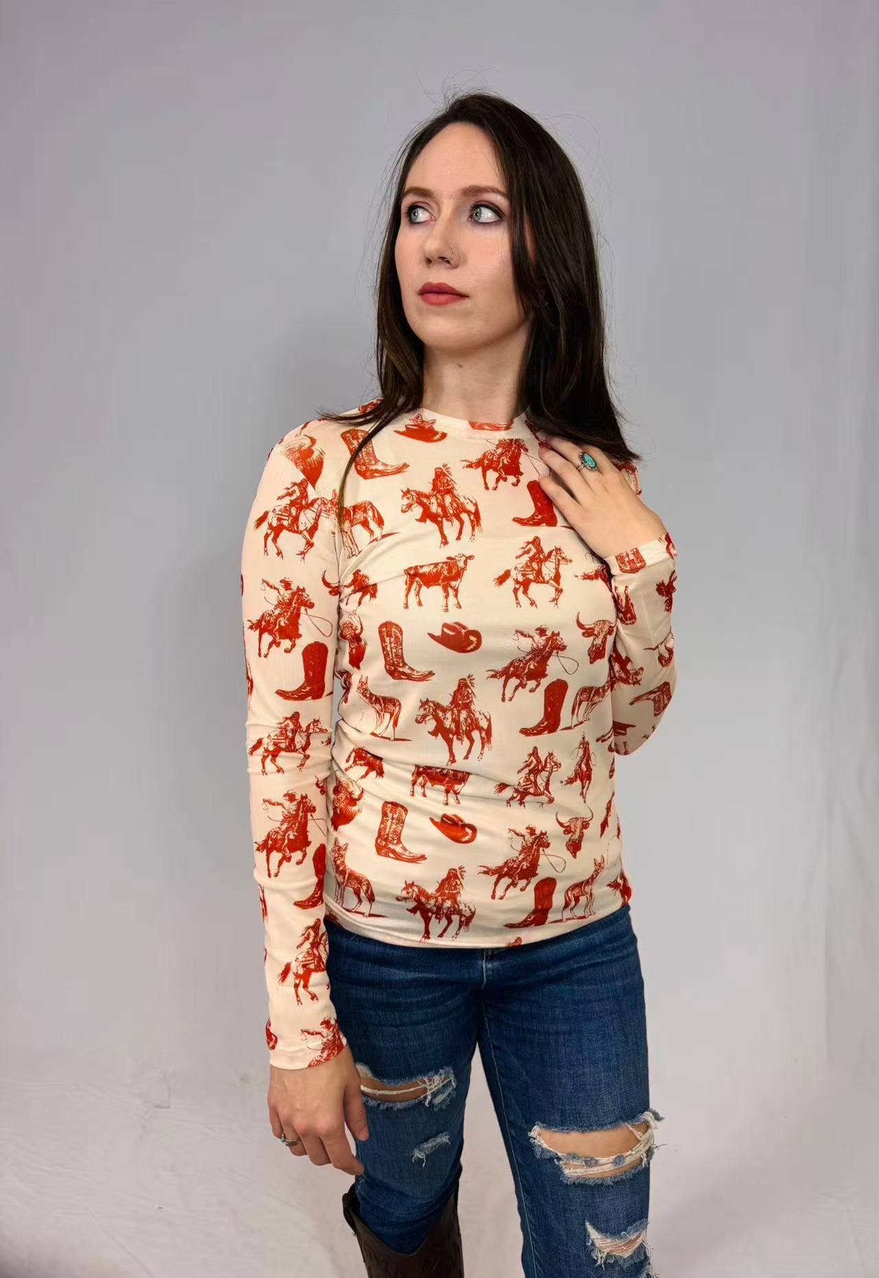 Cowboys & Indians LS Mesh Top