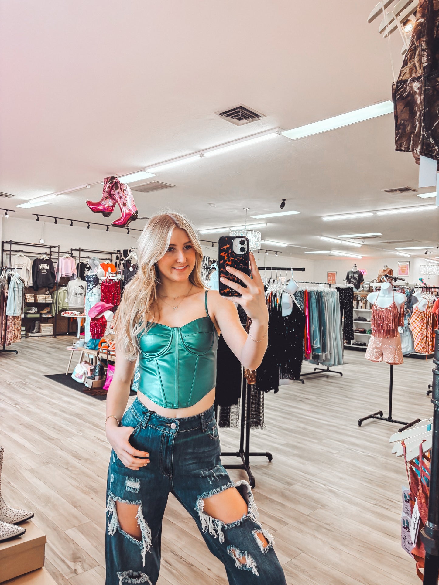 Sage Metallic Corset Top
