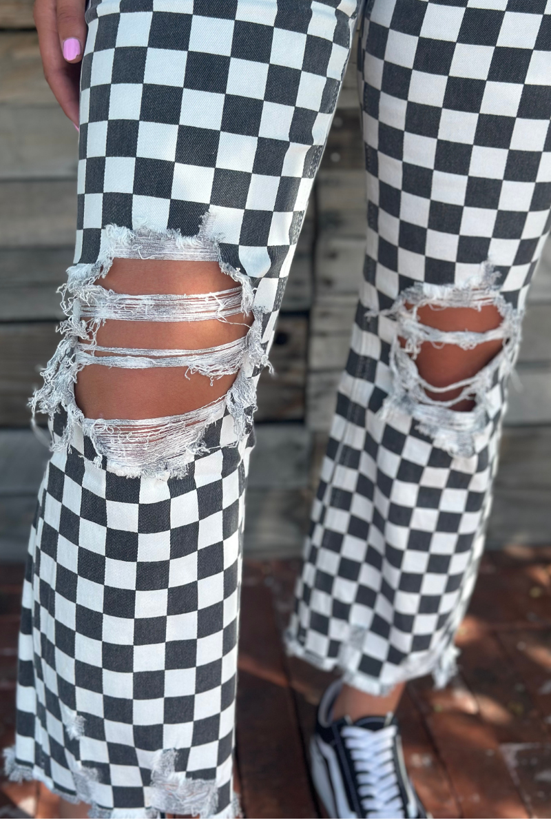 Checkered Out Distressed Denim