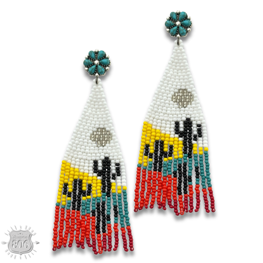 Beaded cactus scene earring, last call: Turquoise