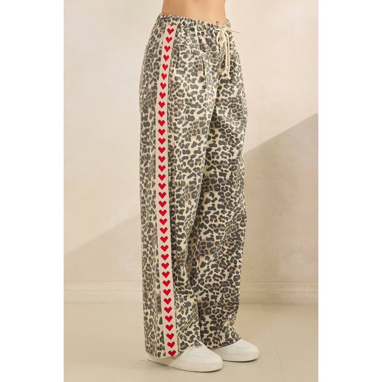 Leopard Printed Striped Wide Legged Pants: Brown Heart