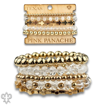 Cross bead bracelet stack: Gold