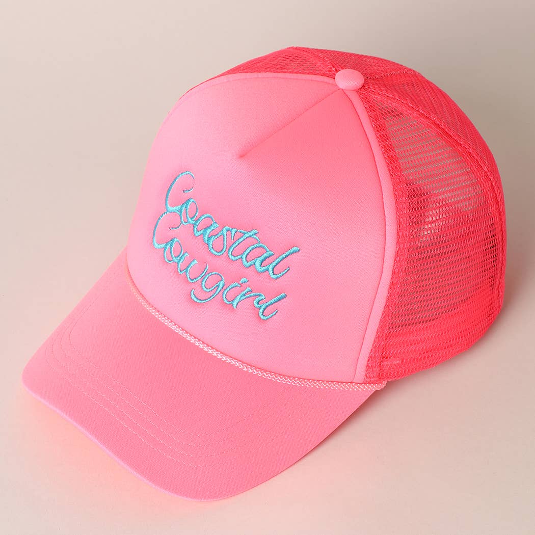 Costal Cowgirl Embroidered Trucker Hat: NEON GREEN