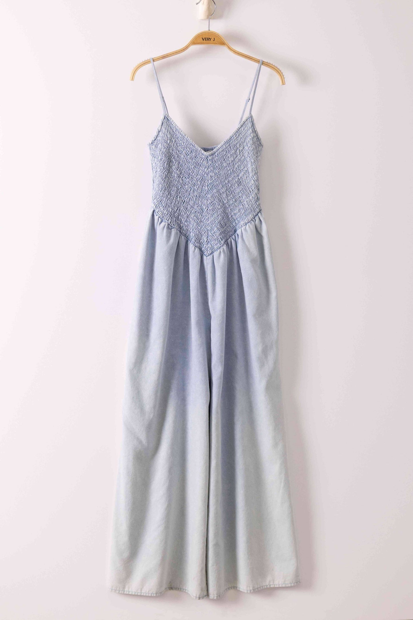 Smocked Torso Chambray Jumpsuit