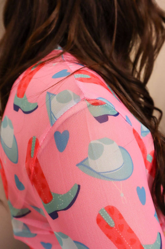 Oh My Heart LS Mesh Top - Pink Multi