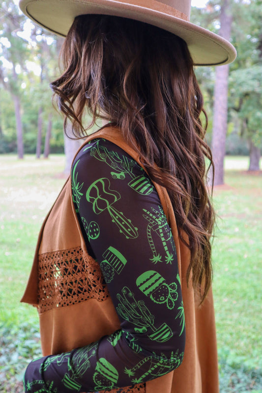 Can't Touch This Long Sleeve Mesh Top - Green Cactus