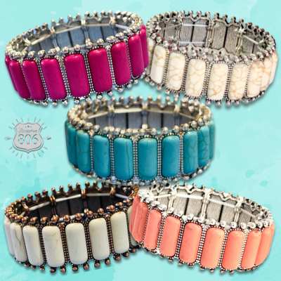 Western rectangle stone bracelet: Coral