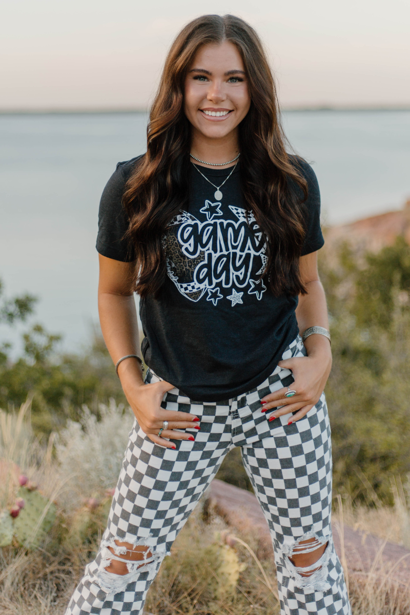 Checkered Out Distressed Denim