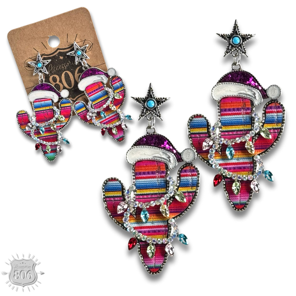 Serape Christmas cactus earring: Pink