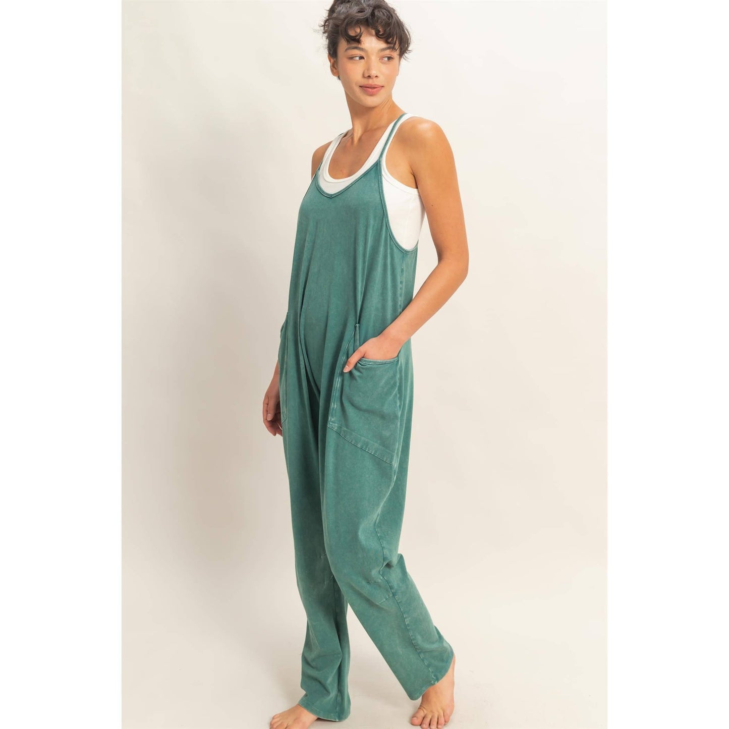 Mineral Wash Spaghetti Strap Jumpsuit