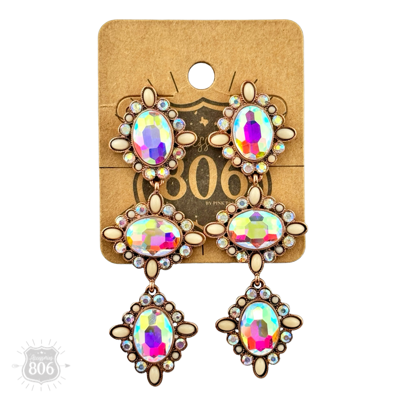 Western triple oval rhinestone earring: Copper