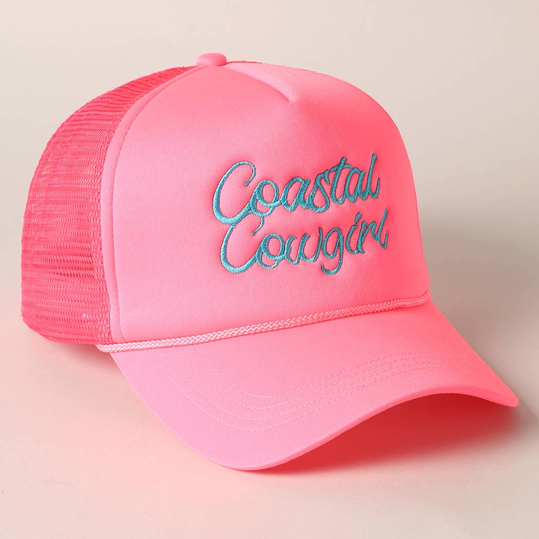 Costal Cowgirl Embroidered Trucker Hat: NEON GREEN