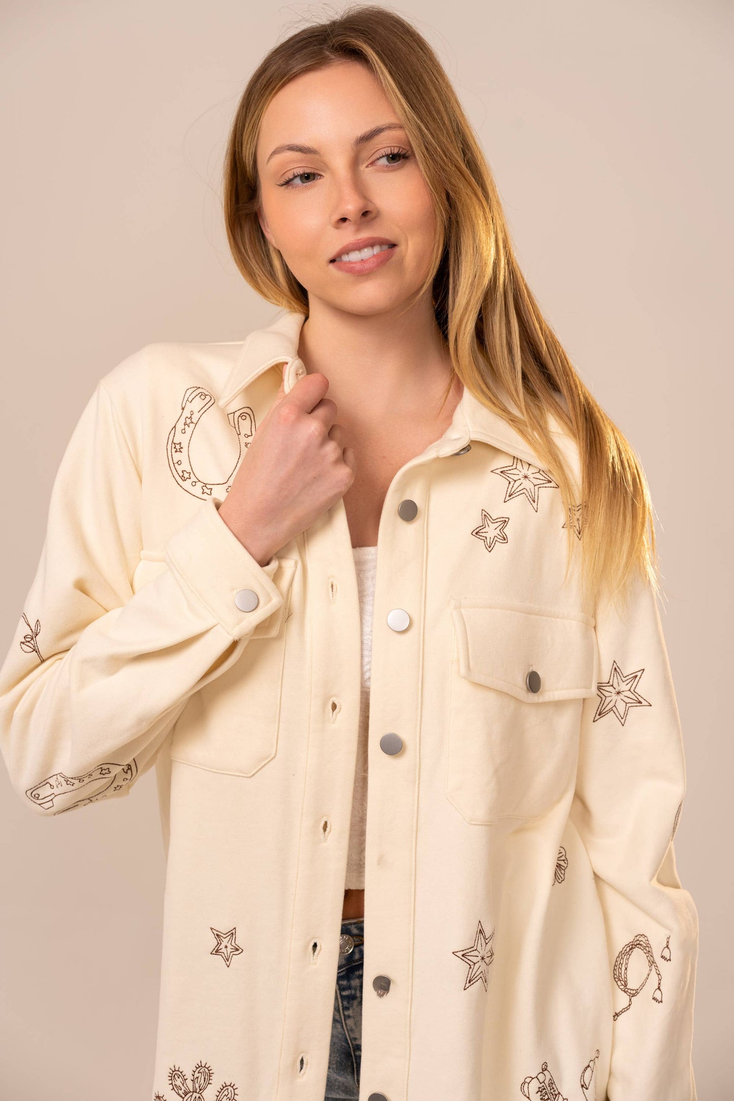 Western Embroidery Terry Shacket