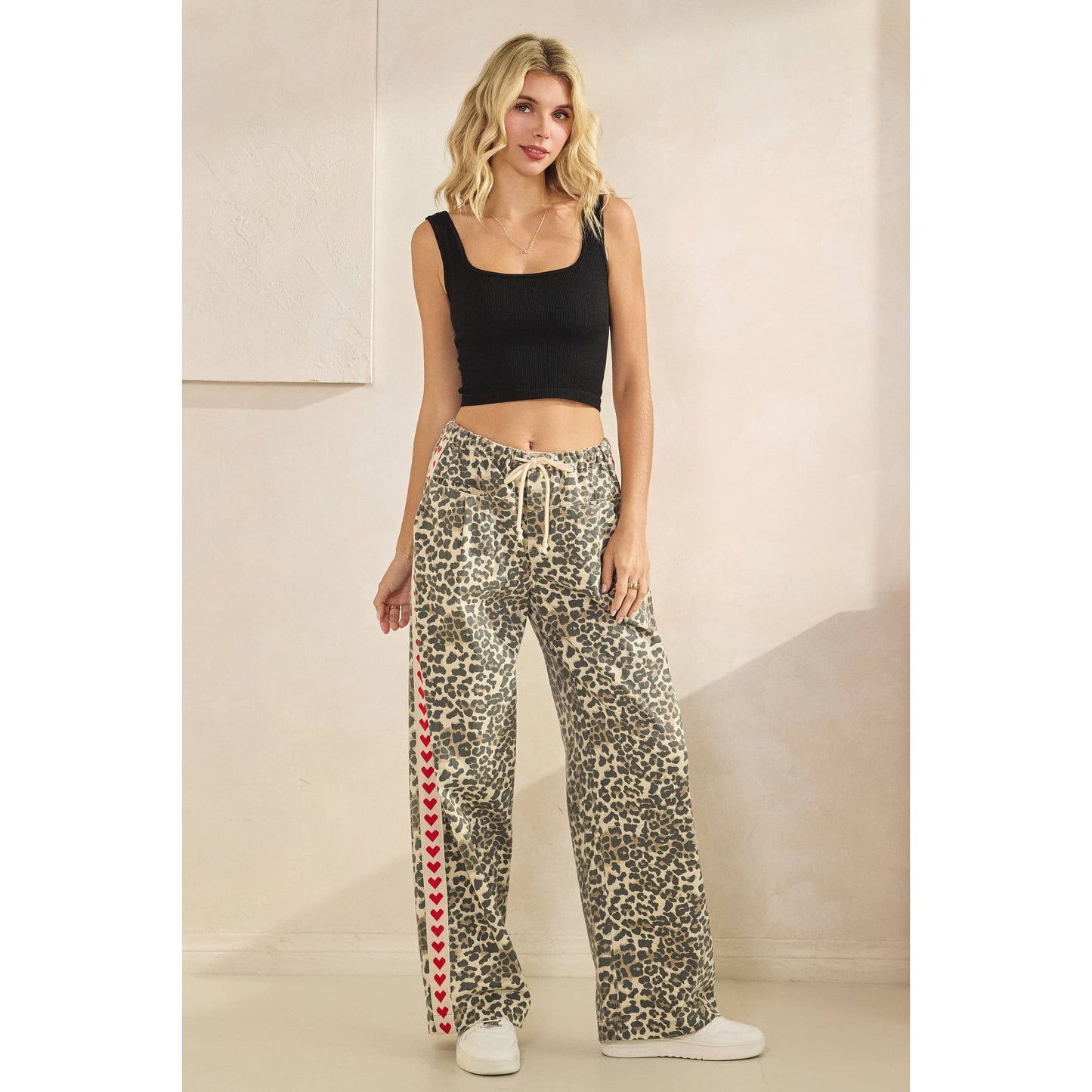 Leopard Printed Striped Wide Legged Pants: Brown Heart