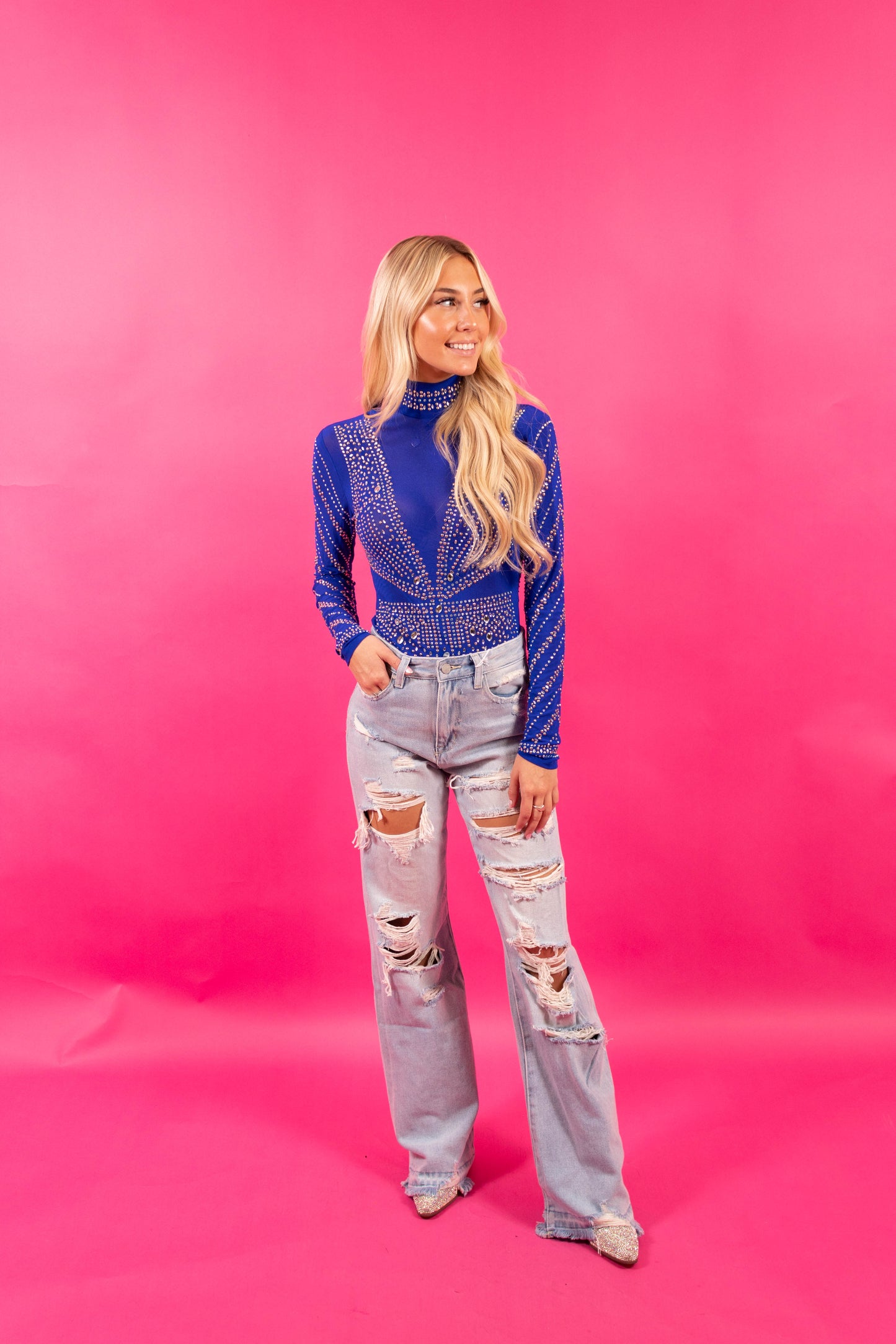 Carrie Blue Embellished Bodysuit