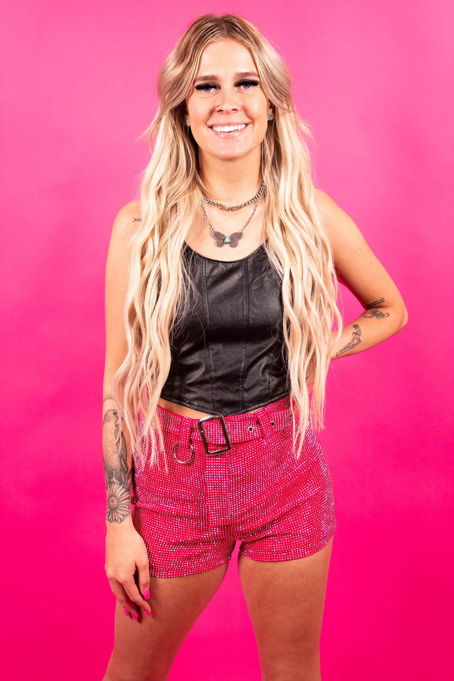 Showtime Fuchsia Stud Shorts