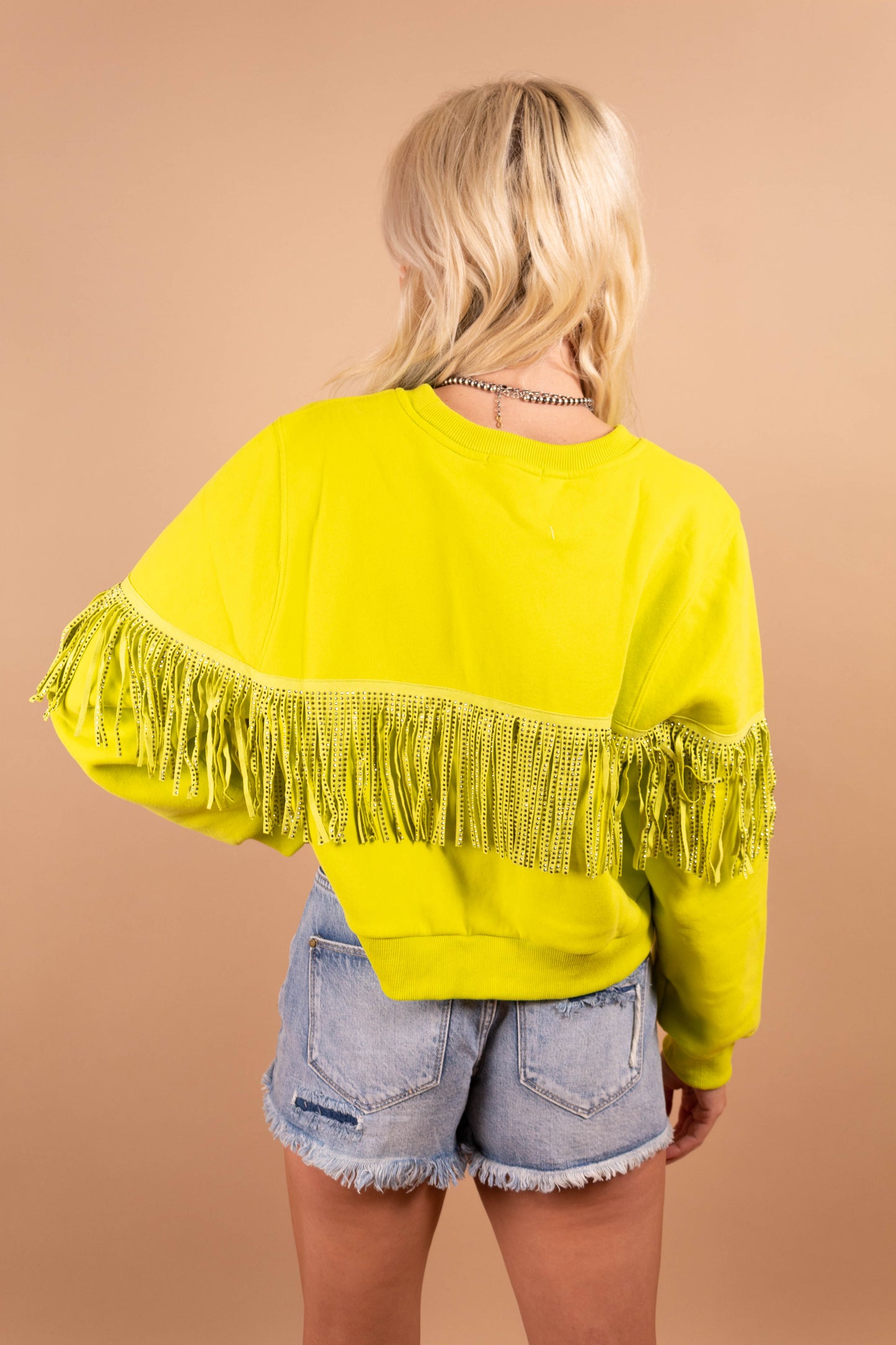 Lime Fringe Sweatshirt Top
