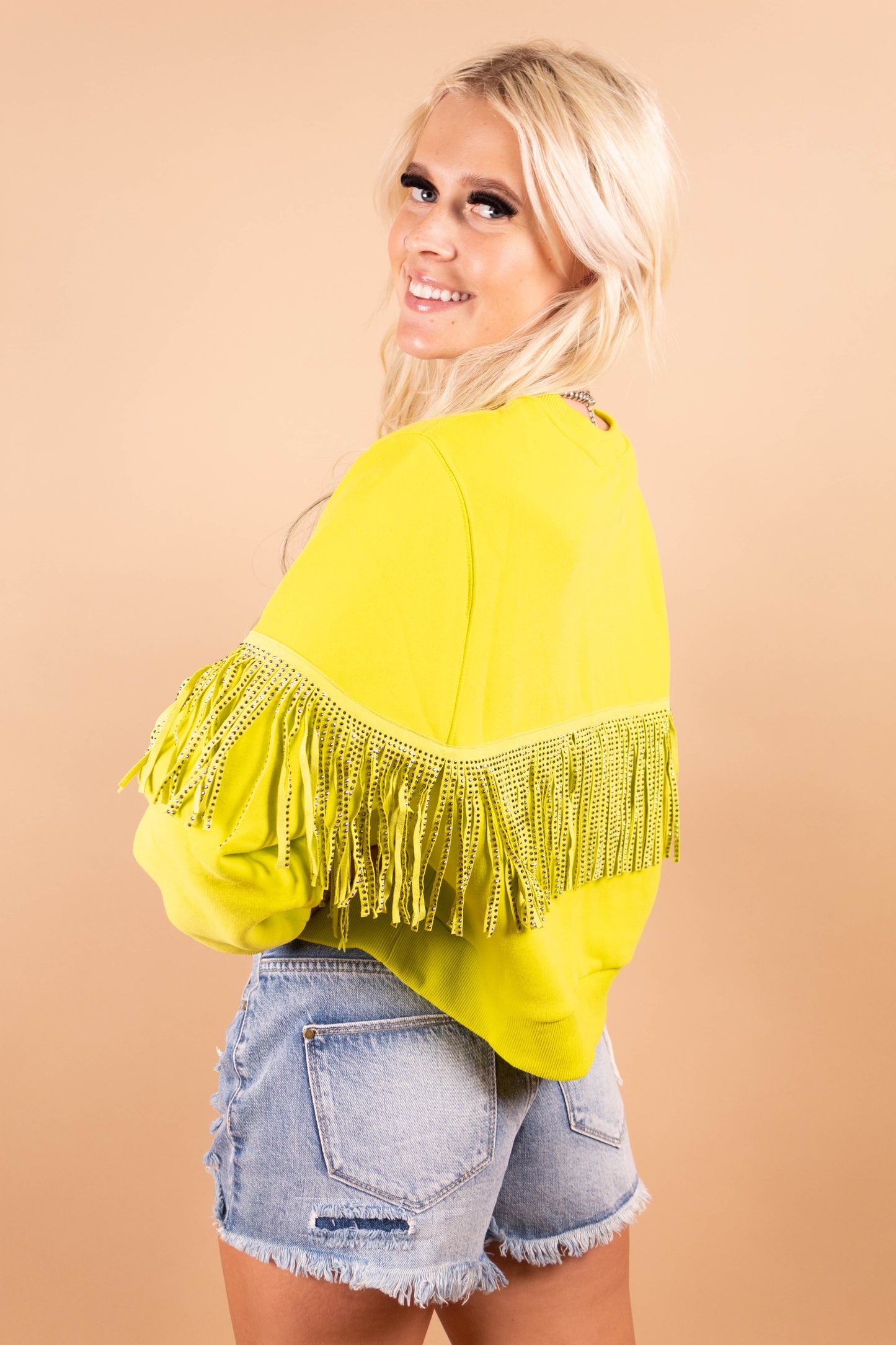Lime Fringe Sweatshirt Top