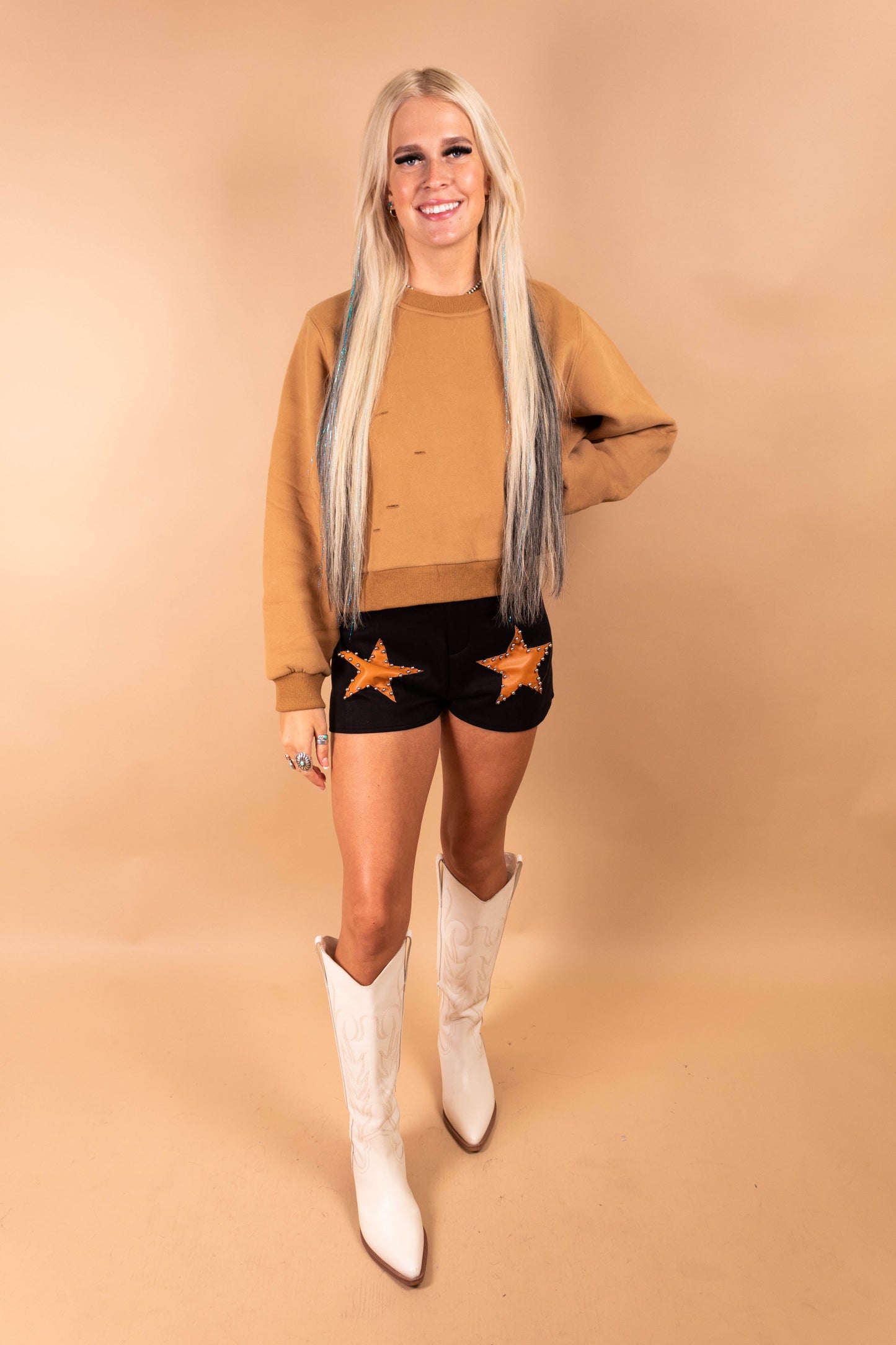 Taupe Distressed Fringe Sweatshirt Top