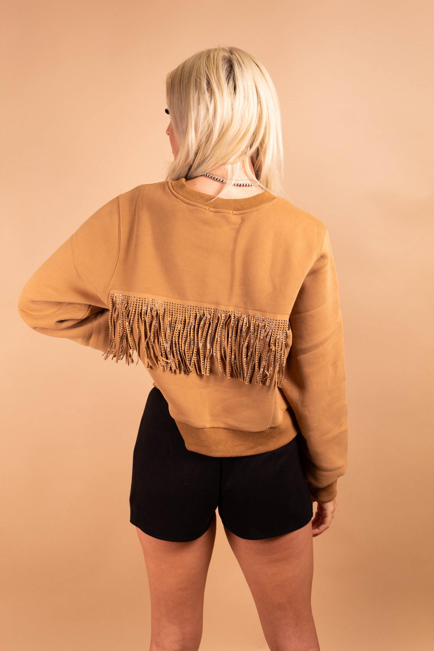 Taupe Distressed Fringe Sweatshirt Top