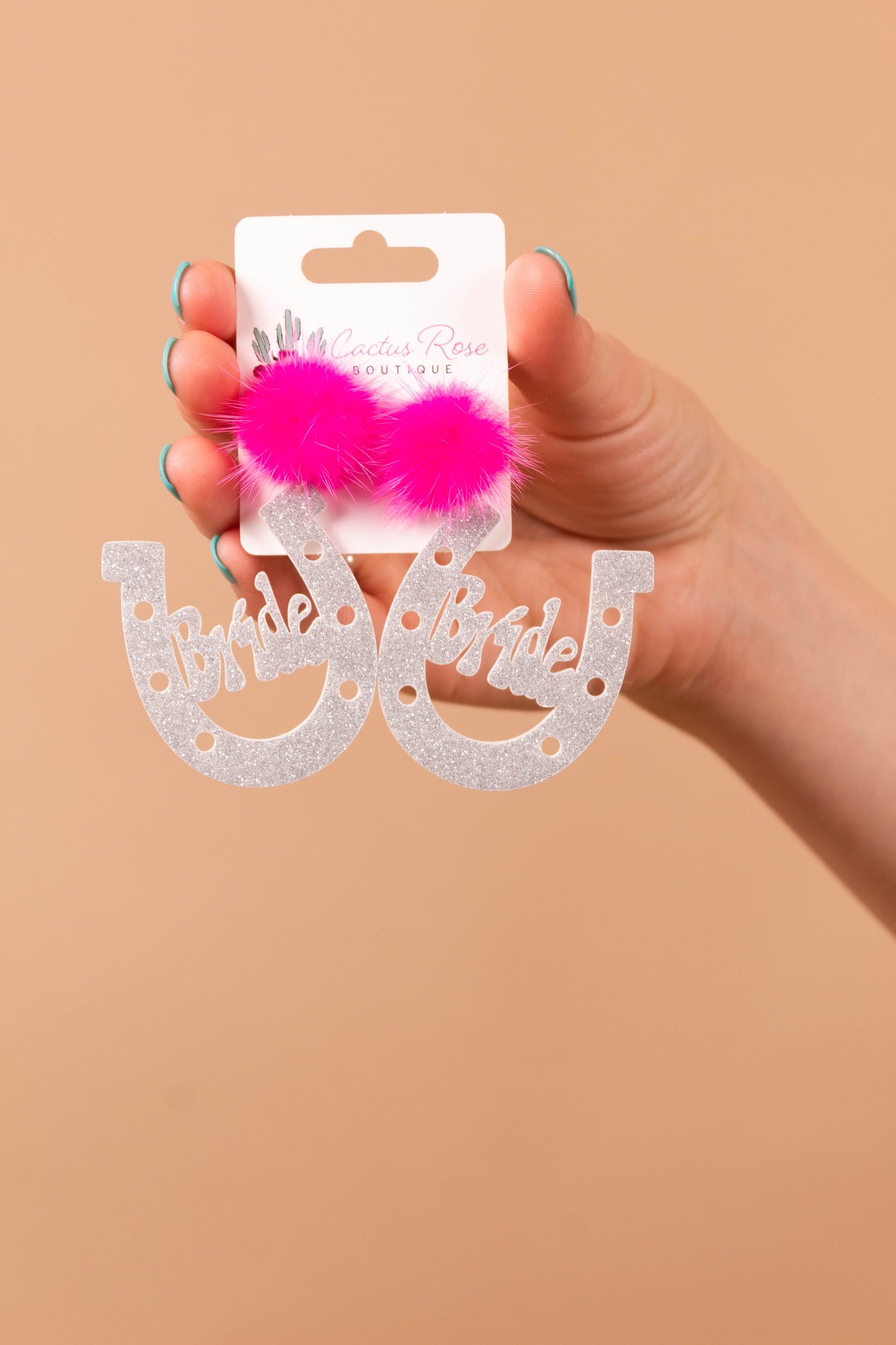 Glitter Bride Pom Earrings
