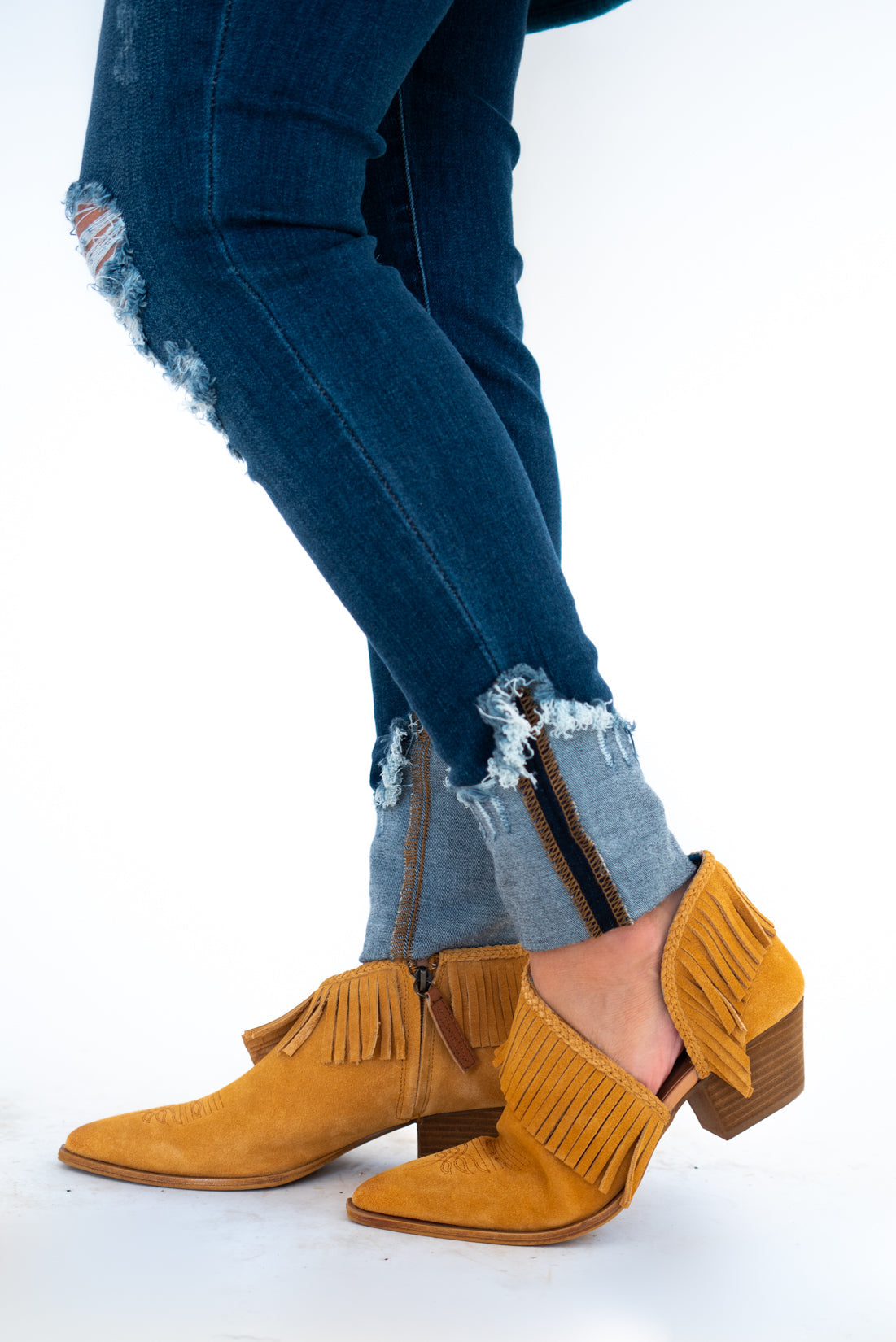 Fringe Fashionista Mustard Bootie