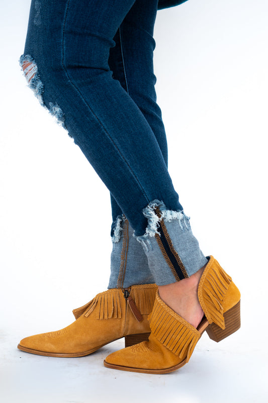 Fringe Fashionista Mustard Bootie
