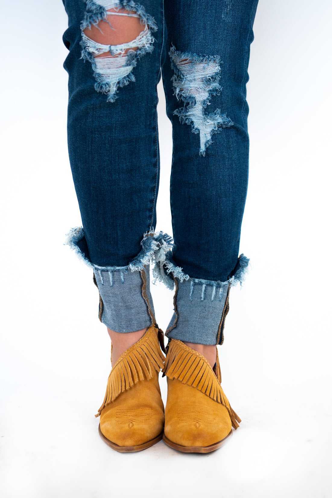 Fringe Fashionista Mustard Bootie